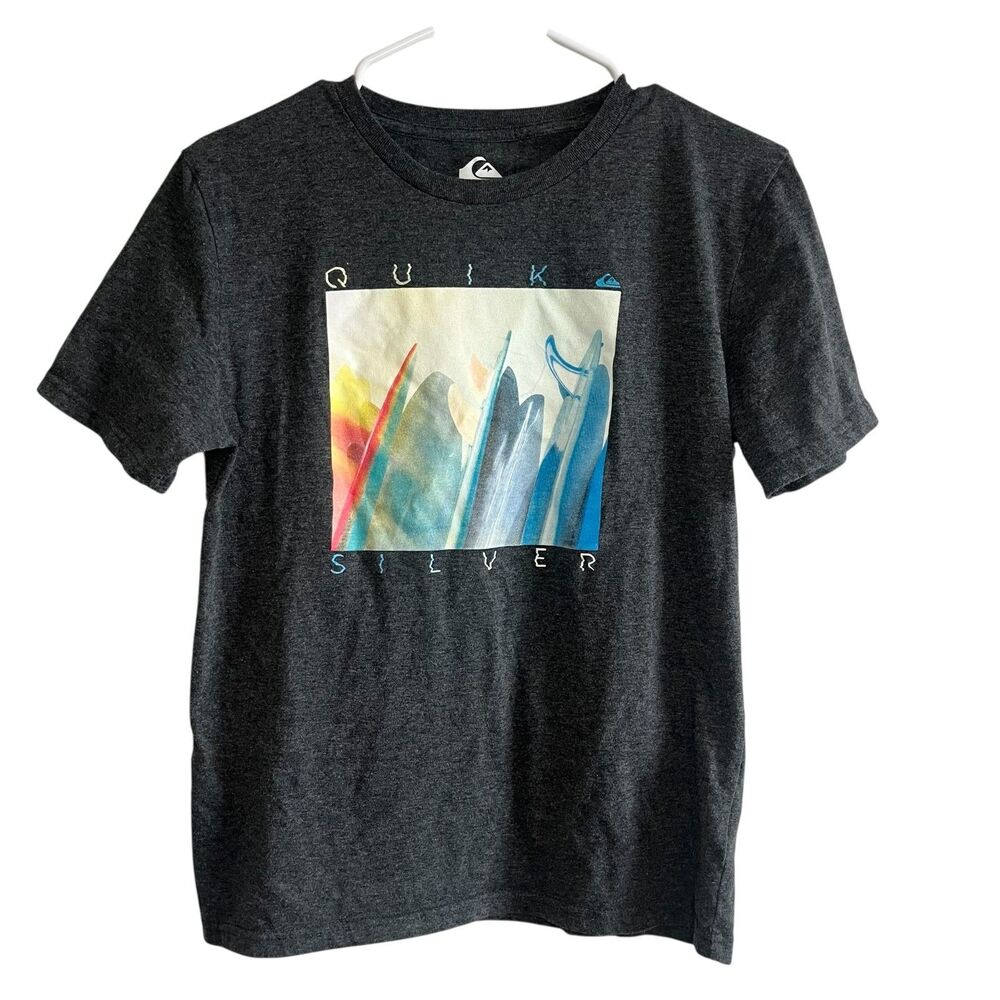 Quiksilver T Shirt Short Sleeve Top Surfboards Gray Youth Boys XL 18/20